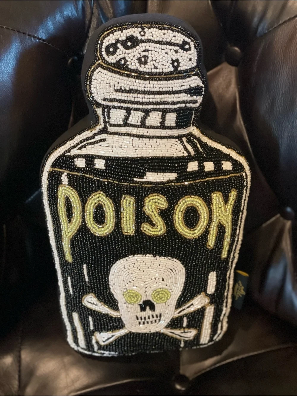 SPOOKY NIGHT Beaded POISON Bottle Skull And Crossbones Decorative Throw Pillow
